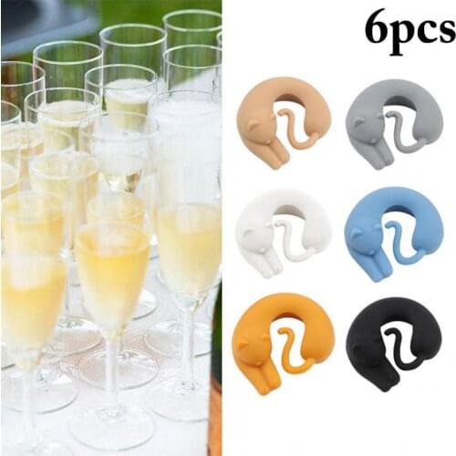 6pcs Silicone Cat Design Party Wine Glass Marker Drinking Buddy Cup Identification Cup Identifier Identify Cup Labels Tag Signs