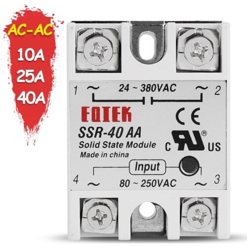 AC-AC Solid State Relay SSR 10A 25A 40A Single Phase SSR-10AA SSR-20AA SSR-40AA 80-250V AC TO 24-380VAC SINOTIMER Rele