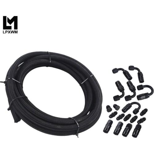 AN6 Black Racing Hose Fuel Oil Line + Fitting Hose End Adaptor KIT 7312+SL10AN6-BK