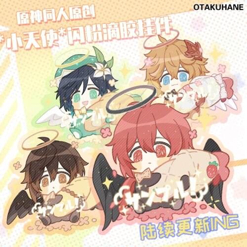 Anime Genshin Impact Diluc Ragnvindr Venti Tartaglia Zhongli Little Angel Series Acrylic Keychain Bag Pendant Keyring Toy