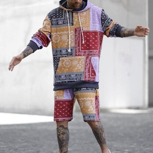 Bohemia Print Top Shorts Set Elastic Waist Autumn Long Sleeve Hooded Top Shorts Set for Daily Life drop shipping