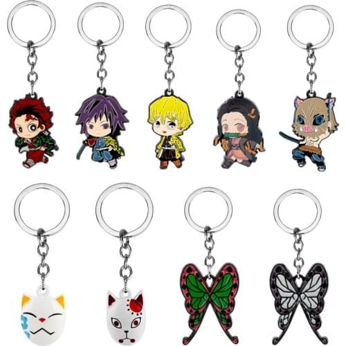 Demon Slayer Kimetsu no Yaiba Keychains Keyring Cartoon Anime Blade of Ghost Metal Enamel Key Chains Kamado Tanjirou Key Ring
