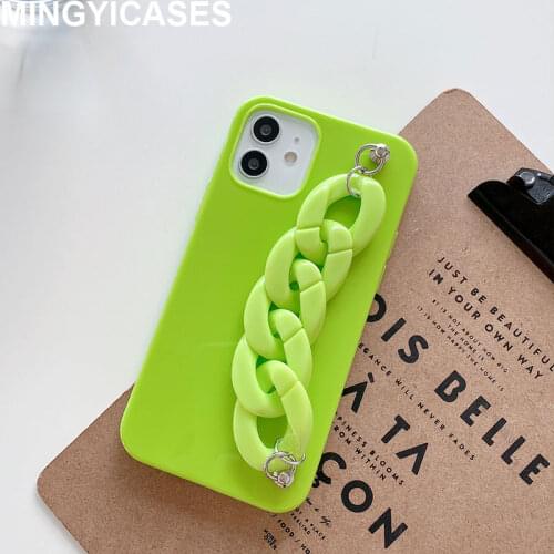 Phone Cases for iphone 12 Pro 7 8 Plus 11 Pro Max Xr Xs Max X SE 2020 Fluorescent Cover with Bracelet Soft TPU Jelly Coque Etui