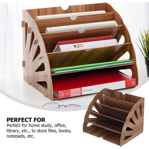 1pc Wooden Bookshelf Fan-Shaped Storage Shelf Study Office Book File Shelf Fan-Shaped Wooden Desktop Storage Box