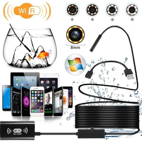 WIFI Endoscope Camera Mini Waterproof Hard Cable Inspection Camera 8mm 5M USB Endoscope Borescope IOS Endoscope For Iphone