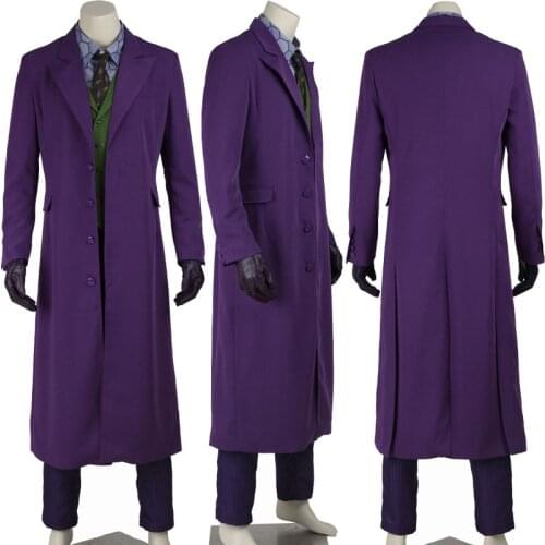 Movie Dark Knight Cosplay Costume Villain Joker Suit Halloween Carnival Clown Outfit Full Sets With Purple Jacker