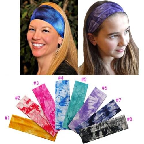 2 inch Tie Dye Printing Cotton Stretch Headbands Yoga Runnding Softball Sports Hair Bands Bandage On Head Gum Turban Bandana