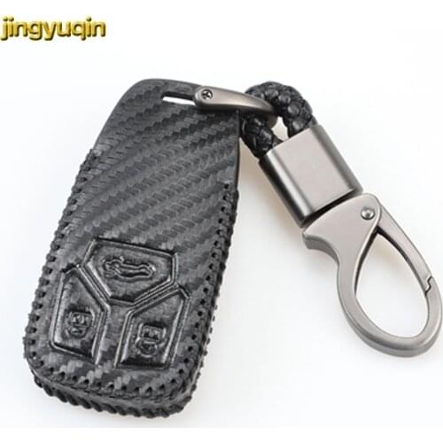 Jingyuqin Leather Carbon Remote Car Key Case Cover For AUDI A4 B9 Q5 Q7 TT TTS 8S 2016 2017 Smart Auto Key 3 Buttons
