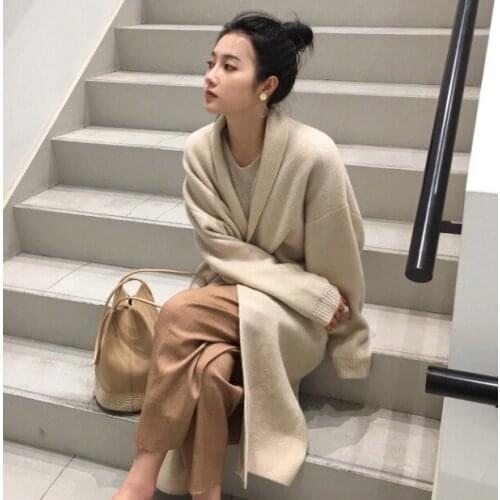 Winter Thick Long Cardigan Knitted Sweater Women Long Sleeve Female Jumper Cardigan Casual Streetwear Open Stitch Sweater 835G