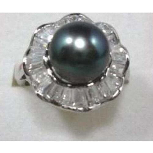 12mm Black South Sea shell pearl Bead Jewelry ring AAA