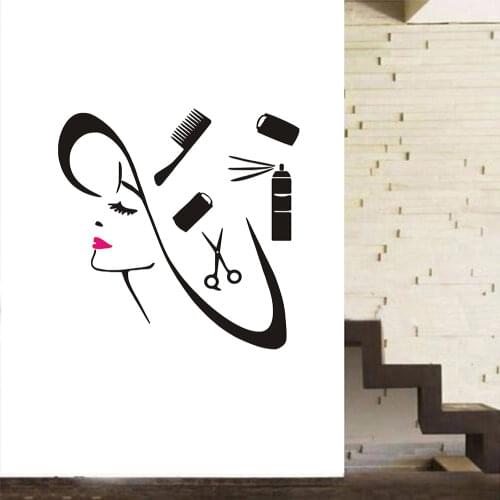 POOMOO Wall Sticker Wall Decal Girl Face Scissors Lips Decals Spa Beauty Salon Decor Sticker 22inchx22inch