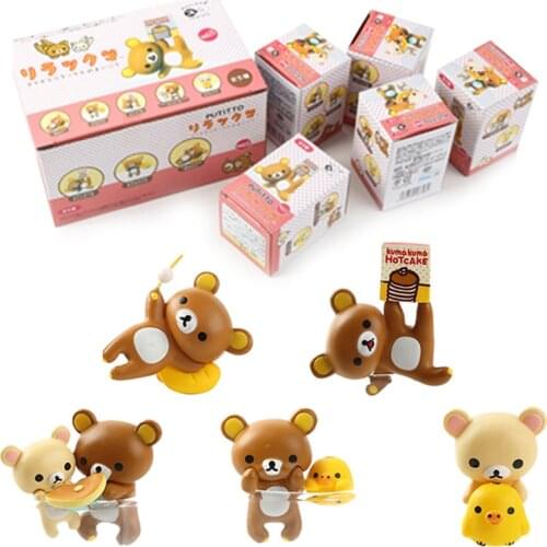 New Rilakkuma Korirakkuma Bear Kiiroitori Mini PVC Figure Collectible Model Toys 5PCS Set Dolls Kids Children Christmas Gifts