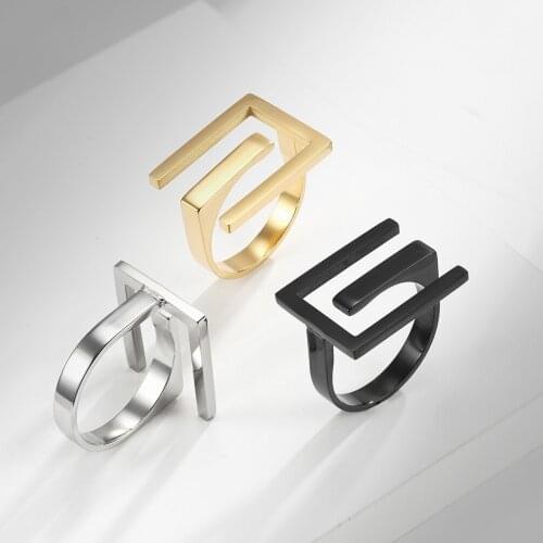 2021 New Arrival Stranger Geometric Letters E Funny Open Rings For Men Unisex Titanium Stainless Steel Bridal Sets Party Jewelry