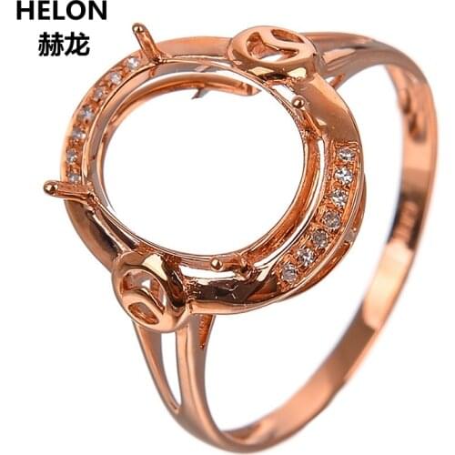 Solid 14k Rose Gold Natural Diamonds Engagement Wedding Ring 8x10mm Oval Cut Semi Mount Ring White Yellow Gold Optional