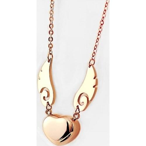 Stainless Steel Heart Angel Wings Pendant Necklace Women Girl Jewelry Rose Gold Guardian Angel Feather Clavicle Necklace Quality