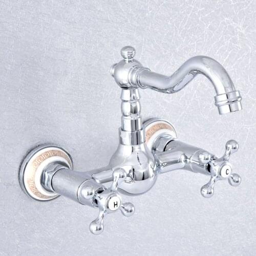 Polished Chrome Kitchen Mixer Faucet Wall Mounted Dual Handle Bathroom Basin Cold And Hot Swivel mixer torneira