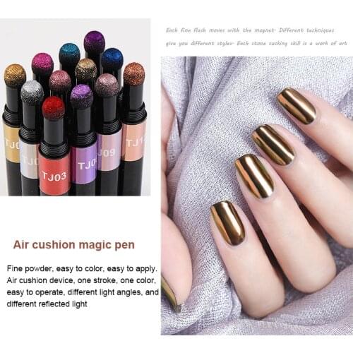 Nail Powder Pen Mirror Laser Effect Chalk Cushion Pen Solid Local Tyrant Gold Pen Aurora Powder Jelly Nail Art Glitter TSLM1