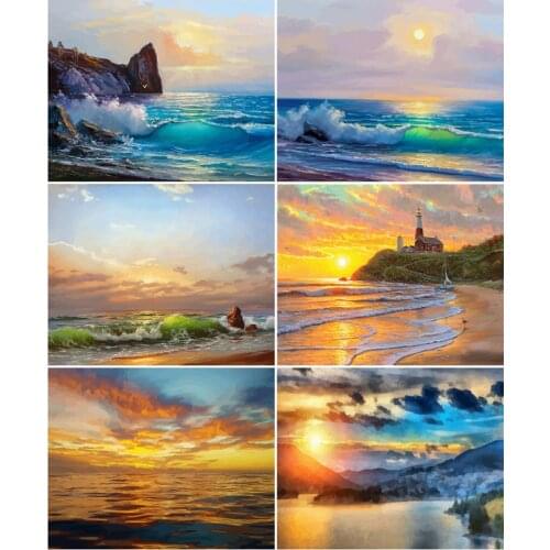 AZQSD DIY Coloring By Numbers Seascape Picture For Living Room Home Decoration 40x50cm Paint By Numbers Sunset Unique Gift