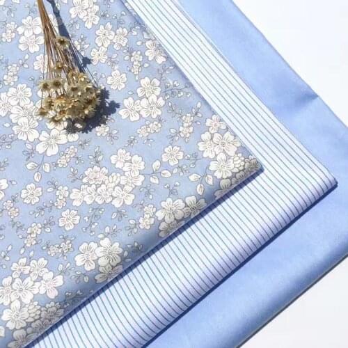 100% cotton twill cloth sky BLUE Japanese style small flower stripe fabrics for DIY crib bedding cushions apparel quilting decor