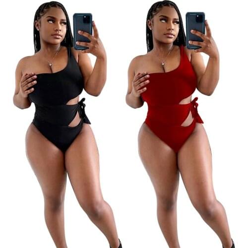 Sexy Swimwear Bikini Triangle Thong Bodycon Bodysuits Solid One Shoulder Hollow Out Swimsuits One Piece Jumpsuits Bathing Suits