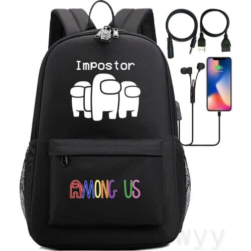 Among Us Game Students Boys Girls School Bags Beautiful Schoolbag Rucksack USB charging Backpack