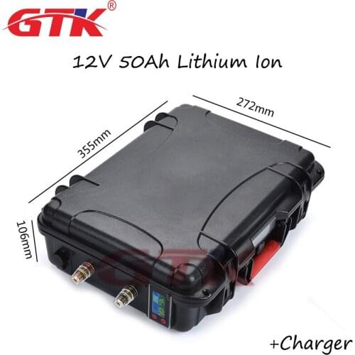 Waterproof 12V Lithium ion battery 50AH BMS built in protable for trolling motor boat Solar Energy Storage +5A charger
