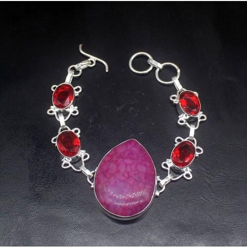 Gemstonefactory Jewelry Big Promotion Single Unique 925 Silver Quartz Red Garnet Shiny Lady Women Charm Bracelet 20cm 20213197