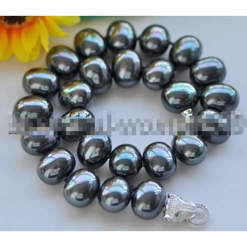13x15mm PeacocK-Black Egg Shell Pearl Necklace Cougar CZ 18inch . 36inch