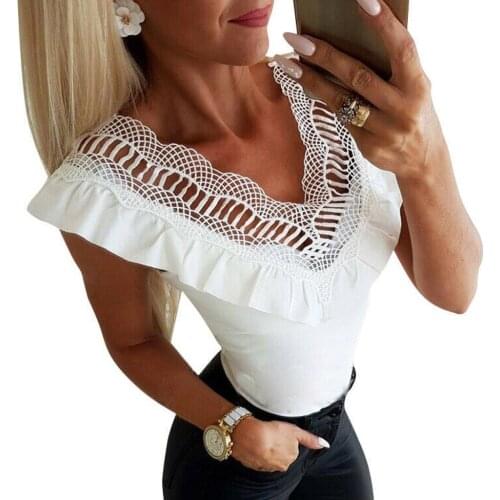 Women Casual V-Neck Solid Color Sleeveless shirt Lace Stitching Top Blouse Cotton Casual Vest Tanks Top For Female Shirts Tops