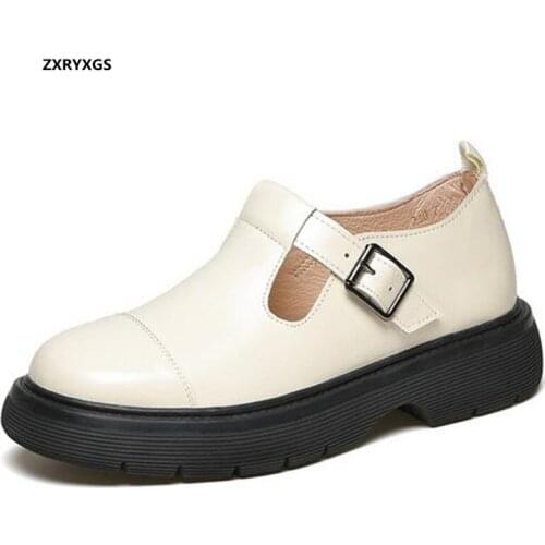 HOT 2021 British Style 100% All Natural Genuine Leather Shoes Thick Bottom Flat Shoes Elegance Comfortable Women Trendy Shoes