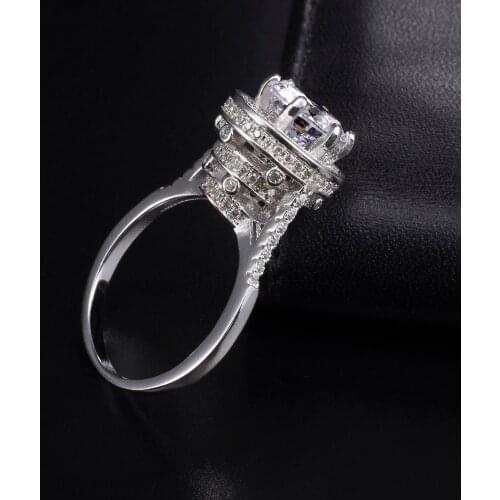Solid 100% 925 Sterling Silver Wedding Rings for Women Big Round 3ct Simulated Diamond Tower Engagement Ring gemstone Jewelry