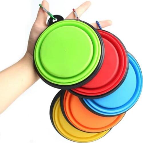 100pcs/lot Dog Folding Collapsible Feeding Bowl Silicone Water Dish Cat Portable Feeder Puppy Pet Travel Bowls SN191
