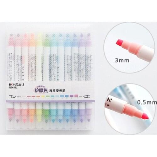 12 Pcs/set Double Head Nite Writer Pen Marking Pen School Office Supplies Art Highlighter Drawing Mark Pen Stationery nite white