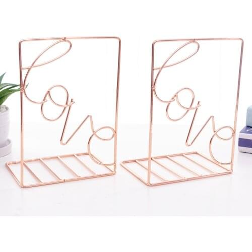 2Pcs/Pair Creative Love Shaped Metal Bookends Desk Storage Holder Shelf Book Organizer Stand