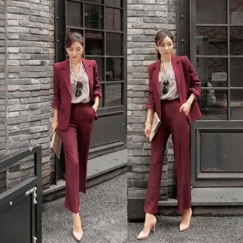 2018 Korean Business Casual Suit Set Fashionable Slim Small Suit Jacket Loose Ankle-Length Pants two piece set
