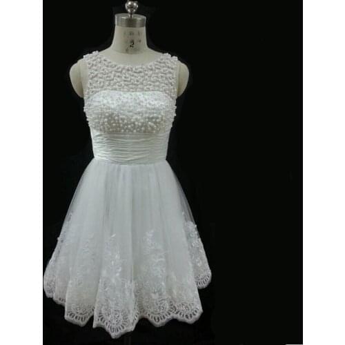 2018 Short Wedding Dress Lace Tulle Custom Pearls Plus Size Bridal Gown White Vestido De Noiva Real Photo Beaded Free Shipping