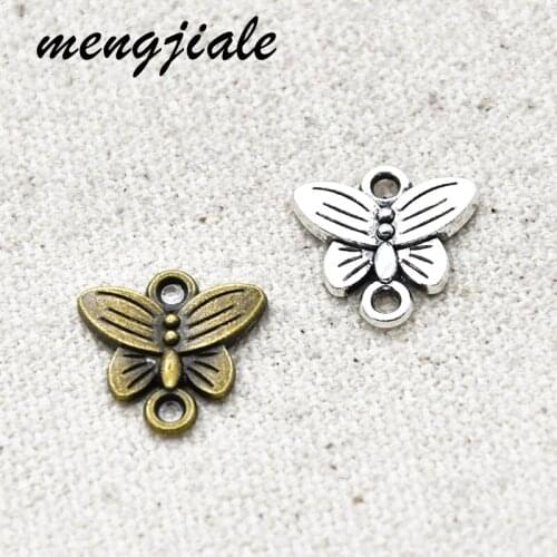 25pcs Two Color Small Butterfly Charms Alloy Metal Connector Pendants For DIY Handmade Jewelry Accessories Making 14*14mm