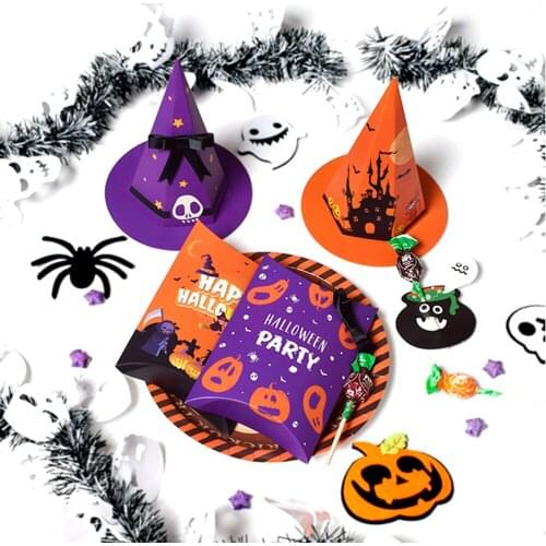 5pcs Halloween Trick Or Treat Candy Bag Pencil Shape Candy Box Gift Bag Baby Shower Birthday Party Supplies Wedding Favors
