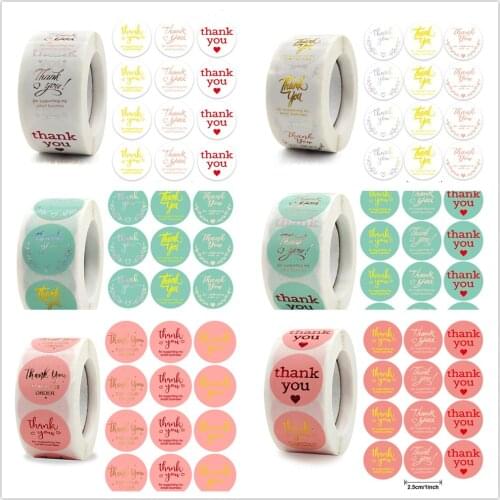 500pcs/roll 1 inch Pink Thank You Stickers Round Cute Seal Labels for Wedding Packaging Seal Labels Stationery Stickers