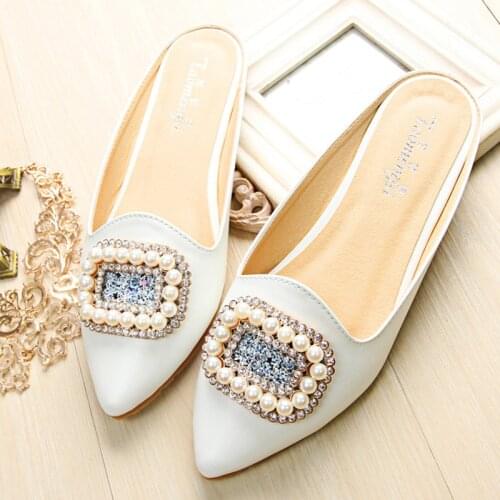 Women Shoes Soft Maternity Sandals Fashion Pearl Rhinestone Shoes Large Size Womens Baotou Slippers