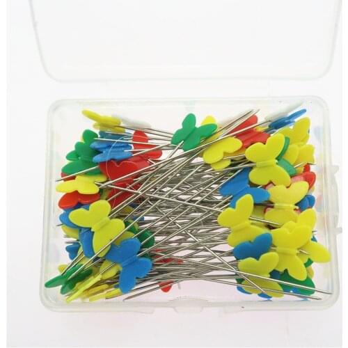 100Pcs Rainbow Patchwork Pins with Butterfly Flat Head for Sewing