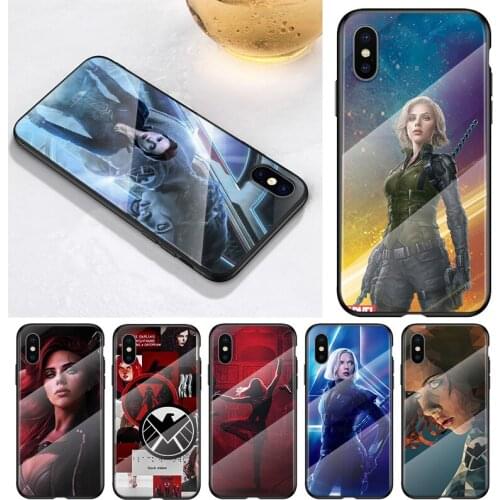 Marvel Avengers Black Widow For Apple iPhone 12 11 8 7 6 6S XS XR SE X 2020 Pro Max Mini Plus Tempered Glass Phone Case