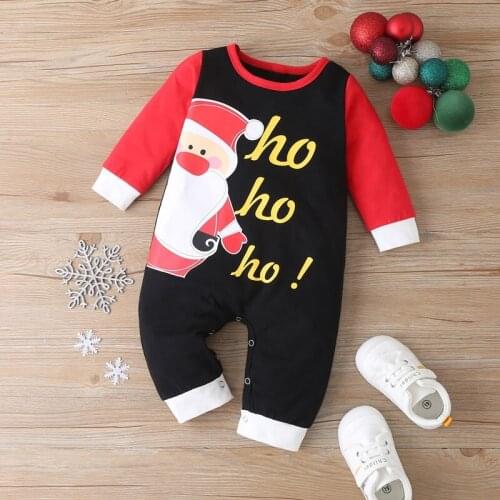 Christmas Clothes Baby Boy Clothes Cotton Santa Claus Letter Patchwork Long Sleeve Baby Romper Festival Baby Girl Clothes 0-12M