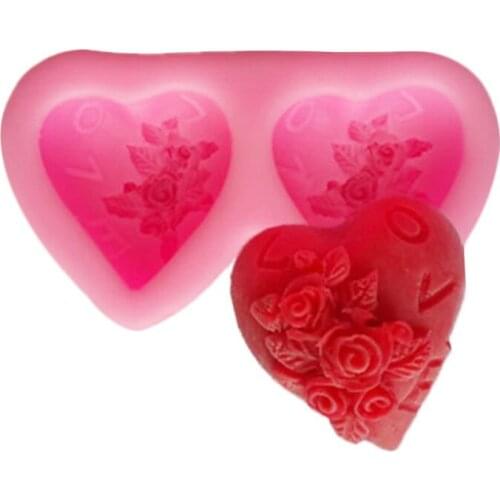 DIY Double Heart shaped Rose Liquid Silicone Cake Baking Mold Fondant Cookie Kitchen Decorating Assessories Gift