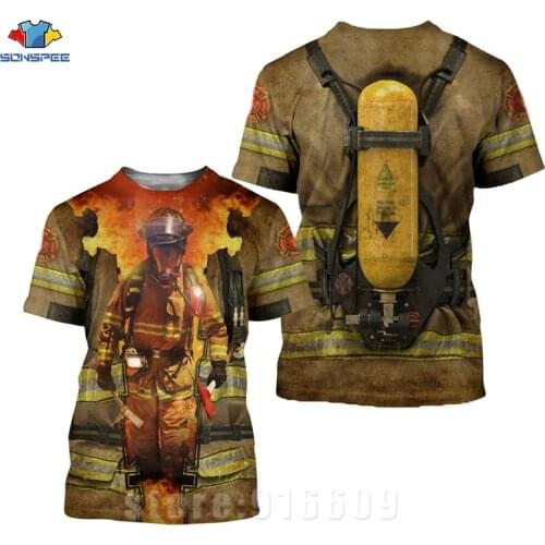 Firefighter Suit Fireman Superhero T-shirt Mens 3D Print Women Clothing Top Cosplay T Shirts Fire Service Suit Graphic T Shirts
