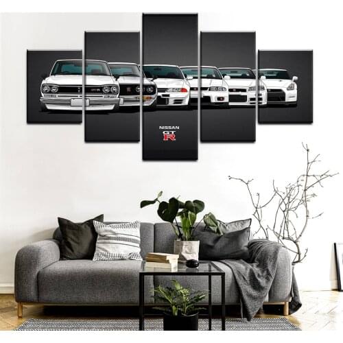 Canvas Wall Art 5 Piece Prints White Sports Car Pictures Modern Home Decorative Artwork Framed Living Room Decoration Paintings