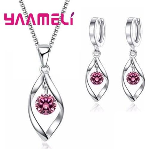Original 925 Sterling Silver Fashion Geometric Pendant Necklaces Drop Earrings Jewelry Sets for Women Lovers Gift Drop Shipping
