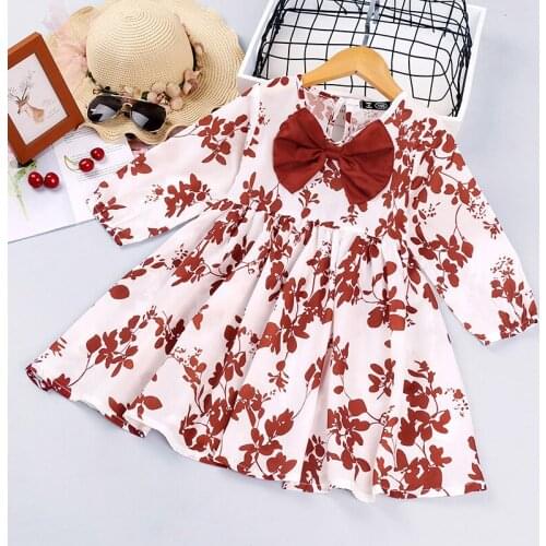 Summer Casual Dress Baby Girl Clothing Cotton Long-Sleeve Bow Printing Kid Dress
