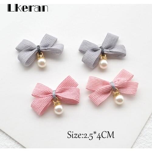 LKERAN 5Pcs 2.5*4Cm Net Cute bow Hanging Pearl DIY Handmade Hair flowers Accessories Clothing Sewing Supplies
