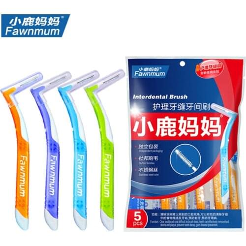 FAWN MUM L Shaped Interdental Brush Orthodontic Toothbrushes Soft Dental Interdental Oral Care Brushes 5 Pcs 0.7 0.8 1.0 1.2 mm